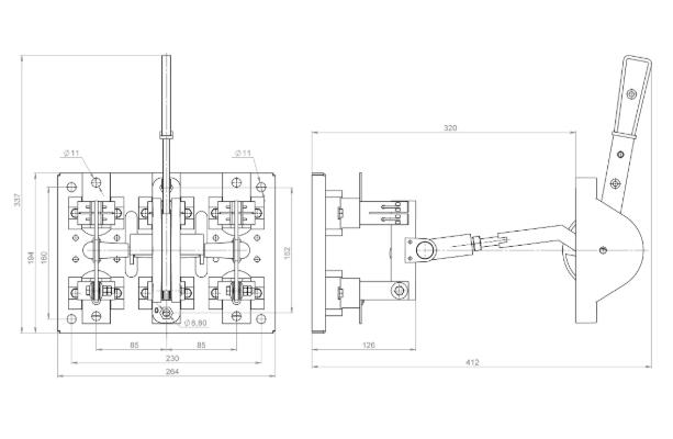 Рубильник РЦ 400А габаритные размеры