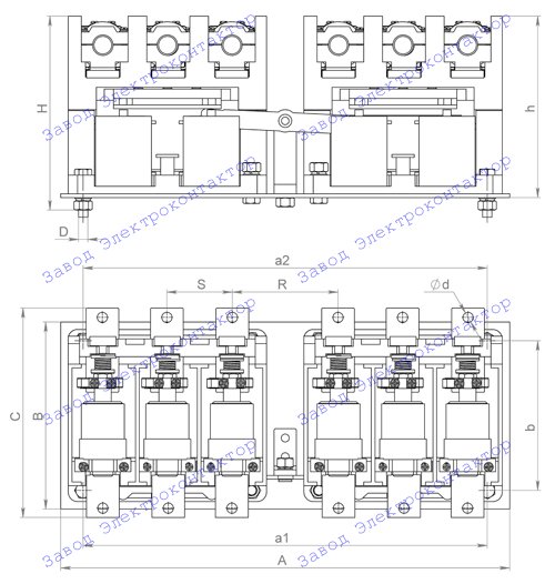 Внешний вид, габаритные, установочные и присоединительные размеры контакторов КВ