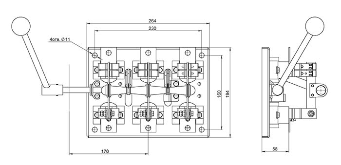Рубильник РБ 36 630А правый Рубильник РБ 36 630А правый