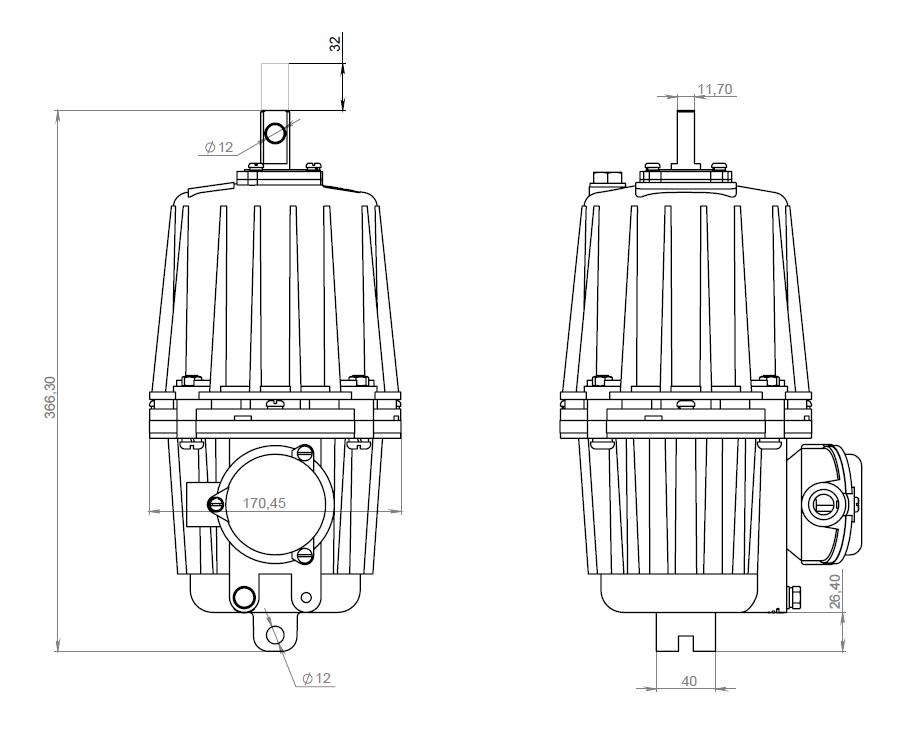 Внешний вид, габаритные, установочные и присоединительные размеры толкателя ТЭ25 Внешний вид, габаритные, установочные и присоединительные размеры толкателя ТЭ25